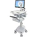 Ergotron StyleView Cart with LCD Pivot, SLA Powered, 1 Drawer - 1 Drawer - 37 lb Capacity - 4 Casters - Aluminum, Plastic, Zinc Plated Steel - White, Gray, Polished Aluminum