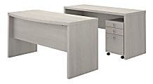 kathy ireland® Office by Bush Business Furniture Echo Bow Front Desk And Credenza With Mobile File Cabinet, Gray Sand, Standard Delivery