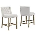 Glamour Home Aled Counter-Height Stools, Beige/Antique Wood, Set Of 2 Chairs