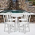 Flash Furniture Commercial-Grade Round Metal Indoor/Outdoor Table Set With 4 Vertical Slat-Back Chairs, White