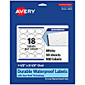 Avery® Waterproof Permanent Labels With Sure Feed®, 94051-WMF50, Oval, 1-1/2" x 2-1/2", White, Pack Of 900