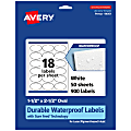 Avery® Waterproof Permanent Labels With Sure Feed®, 94051-WMF50, Oval, 1-1/2" x 2-1/2", White, Pack Of 900 1 thumbnail image