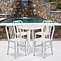 Flash Furniture Commercial Grade Round Metal Indoor-Outdoor Table With 4 Chairs, 29-1/2”H x 30”W x 30”D, White, Set Of 5
