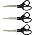 Sparco Straight Scissors w/Rubber Grip Handle - 8" Overall Length - Straight - Stainless Steel - Black, Gray - 3 / Bundle