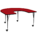 Flash Furniture Mobile Height Adjustable Thermal Laminate Horseshoe Activity Table, 30-3/8”H x 60''W x 66”D, Red