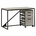 Bush Furniture Refinery 50"W Industrial Desk With 3-Drawer Mobile File Cabinet, Cottage White, Standard Delivery