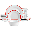 Martha Stewart Fine Ceramic 16-Piece Dinnerware Set, White/Red