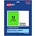 Avery® Print-To-The-Edge Labels With Sure Feed® Technology, 94501-NGP40, Round, 2", Matte Neon Green, Pack of 480 1 thumbnail image