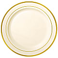 Amscan Premium Plastic Plates With Trim, 10-1/4”, Cream/Gold, Pack Of 10 Plates