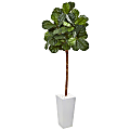 Nearly Natural Fiddle Leaf Fig 75”H Artificial Tree With Planter, 75”H x 28”W x 26”D, Green/White