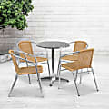 Flash Furniture Lila 5-Piece 23-1/2" Round Aluminum Indoor/Outdoor Table Set With Rattan Chairs, Beige