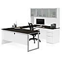 Bestar Pro-Concept Plus 72"W U-Shaped Executive Computer Desk With Pedestal And Frosted Glass Door Hutch, White/Deep Gray 1 thumbnail image