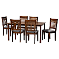 Baxton Studio Genesis Modern 7-Piece Dining Set, 29-3/16”H x 59-1/16”W x 35-7/16”D, Gray/Walnut Brown