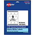 Avery® Permanent Labels With Sure Feed®, 94516-WMP50, Round Scalloped, 2-1/2" Diameter, White, Pack Of 450 1 thumbnail image