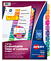 Avery® Ready Index® 1-10 Tab Binder Dividers With Customizable Table Of Contents, 8-1/2" x 11", 10 Tab, White/Multicolor, Pack Of 6 Sets
