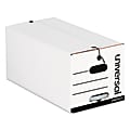 Universal® Heavy-Duty Storage Boxes With String & Button Closure And Built-In Handles, Letter Size, 10" x 12" x 24", White, Case Of 12