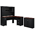 Bush Furniture Fairview 60"W L Shaped Desk With Hutch And Small Storage Cabinet, Antique Black/Hansen Cherry, Standard Delivery 1 thumbnail image
