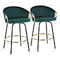 LumiSource Claire Counter Stools, Green/Black/Gold, Set Of 2 Stools