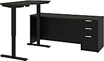 Bestar Pro-Concept Plus 72"W L-Shaped Standing Corner Desk With Pedestal, Deep Gray/Black