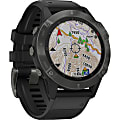 Garmin fÄ“nix 6 GPS Watch - Wrist - 32 GB - 1.3" - Touchscreen - Bluetooth - Wireless LAN - GPS - 336 Hour - Round - 1.85" - Carbon Gray Case - Black Band - Diamond-like Carbon (DLC) - Sapphire Crystal Lens