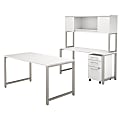Bush Business Furniture 400 Series 60"W x 30"D Table Desk with Credenza, Hutch and 3 Drawer Mobile File Cabinet, White, Premium Installation