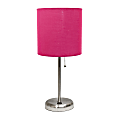 Creekwood Home Oslo USB Port Metal Table Lamp, 19-1/2"H, Pink Shade/Brushed Steel Base