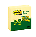 Post it® Greener Notes, 2400 Total Notes, Pack Of 24 Pads, 100% Recycled, 3" x 3", Canary Yellow, 100 Notes Per Pad