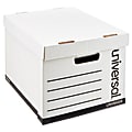 Universal® Fast Assembly Heavy-Duty Storage Boxes With Lift-Off Lids And Built-In Handles, Letter/Legal Size, 10 1/4" x 12" x 15", White, Case Of 12