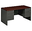 HON® 38000 60"W Double-Pedestal Computer Desk, Mahogany/Charcoal