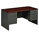 HON® 38000 60"W Double-Pedestal Computer Desk, Mahogany/Charcoal 1 thumbnail image