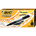 BIC Soft Feel Retractable Ballpoint Pens, Medium Point, 1.0 mm, Black Barrel, Black Ink, Pack Of 12 Pens