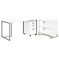 kathy ireland® Office by Bush Business Furniture Method Table Desk with File Cabinets, 60"W, White, Standard Delivery