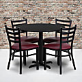 Flash Furniture Round Laminate Table Set With X-Base And 4 Ladder-Back Metal Chairs, 30"H x 36"W x 36"D, Black/Burgundy