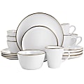 Elama Arthur 16-Piece Stoneware Dinnerware Set, Matte White/Gold