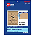 Avery® Kraft Permanent Labels With Sure Feed®, 94233-KMP50, Rectangle, 1-13/16" x 2-3/16", Brown, Pack Of 600