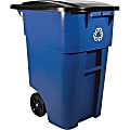 Rubbermaid Commercial Brute Recycling Rollout Container - Swing Lid - 50 gal Capacity - Rectangular - Mobility, Heavy Duty, Wheels, Lid Locked, Hinged, Durable, Easy to Clean - 36.5" Height x 23.4" Width - Resin - Blue - 2 / Carton