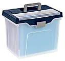 Office Depot® Brand Mobile File Box, Large, Letter Size, 11-5/8"H x 13-13/6"W x 10"D, Clear/Blue