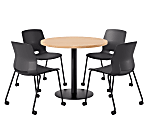KFI Studios Proof Cafe Round Pedestal Table With Imme Caster Chairs, Includes 4 Chairs, 29”H x 36”W x 36”D, Maple Top/Black Base/Black Chairs