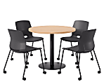 KFI Studios Proof Cafe Round Pedestal Table With Imme Caster Chairs, Includes 4 Chairs, 29”H x 36”W x 36”D, Maple Top/Black Base/Black Chairs 1 thumbnail image