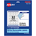 Avery® Removable Labels With Sure Feed®, 94219-RMP25, Rectangle, 1" x 1-1/2", White, Pack Of 800 Labels