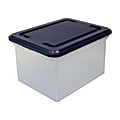 Office Depot® Brand Stackable File Tote Box, Letter/Legal Size, 10 13/16"H x 14 1/8"W x 18"D, Clear/Blue