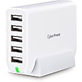 CyberPower TR15U8A USB Charger with 5 Type A Ports - 5 USB Port(s) - 8.6 Amps (Shared), NEMA 1-15P, 100 VAC - 240 VAC, White/Gray, 1YR Warranty