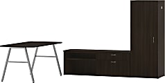 HON® Mod 84"W Computer Desk Executive Workstation, Java Oak/Silver 1 thumbnail image