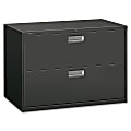 HON® 600 42"W Lateral 2-Drawer Standard File Cabinet With Lock, Metal, Charcoal