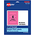 Avery® Print-To-The-Edge Labels With Sure Feed® Technology And Easy Peel®, 94242-BPP80, Rectangle, 2" x 6", Matte Bright Pink, Pack of 320 1 thumbnail image