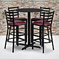 Flash Furniture Round Laminate Table Set With X-Base And 4 Ladder-Back Metal Bar Stools, 42"H x 30"W x 30"D, Black/Burgundy