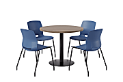 KFI Studios Midtown Pedestal Round  Table Set With Armless Chairs, 31-3/4”H x 22”W x 19-3/4”D, Studio Teak Top/Black Base/Navy Chairs, 840031938664 1 thumbnail image