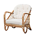 bali & pari Aliane Modern Bohemian Antique Rattan Armchair, 29”H x 29-1/2”W x 30”D, Natural Brown/White 1 thumbnail image
