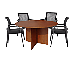Boss Office Products 42" Round Table And Mesh Guest Chairs Set, Cherry/Black