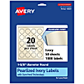 Avery® Pearlized Permanent Labels With Sure Feed®, 94507-PIP50, Round, 1-5/8" Diameter, Ivory, Pack Of 1,000 Labels 1 thumbnail image